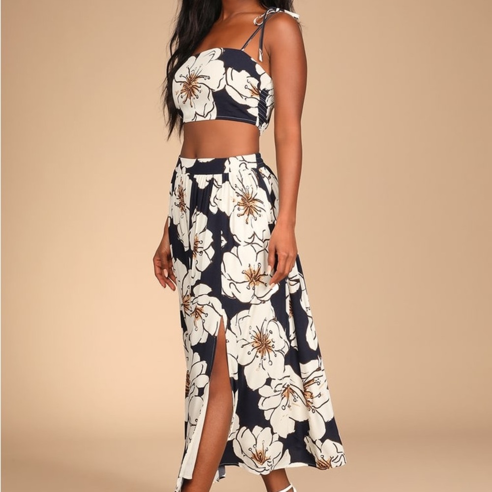 Lulus navy floral two-piece set